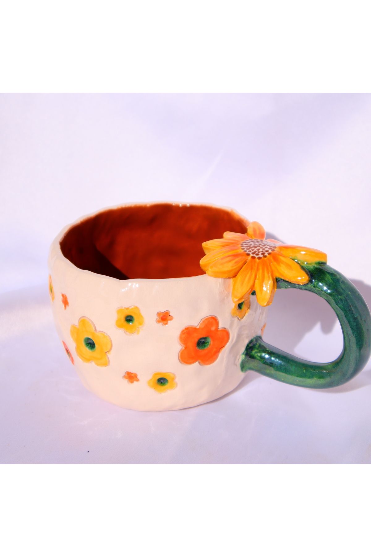 Lily & Loly Ceramics Özel Çiçek Tasarımlı, Çiçek Desenli Eşsiz El Yapımı Seramik Kupa - 200 ml