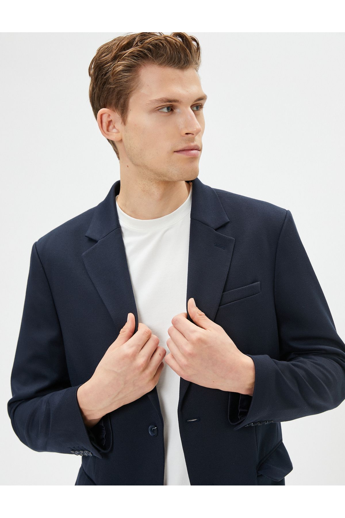 Koton Blazer Ceket Slim Fit Cep Detaylı Düğmeli Mono Yaka
