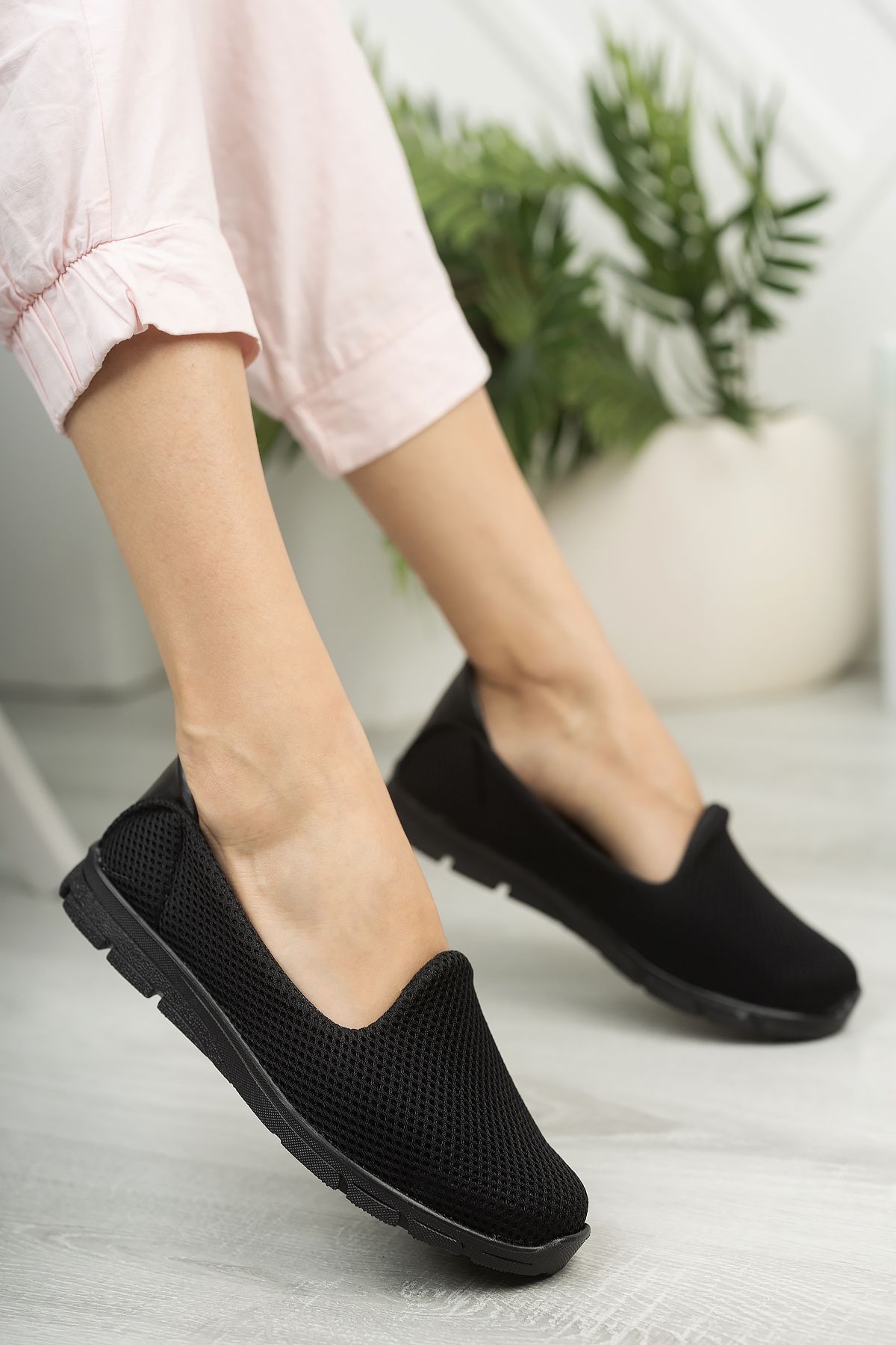 StWenn Kadın Spor Babet Yürüyüş Ayakkabısı Hafif Ortopedik Taban Siyah
