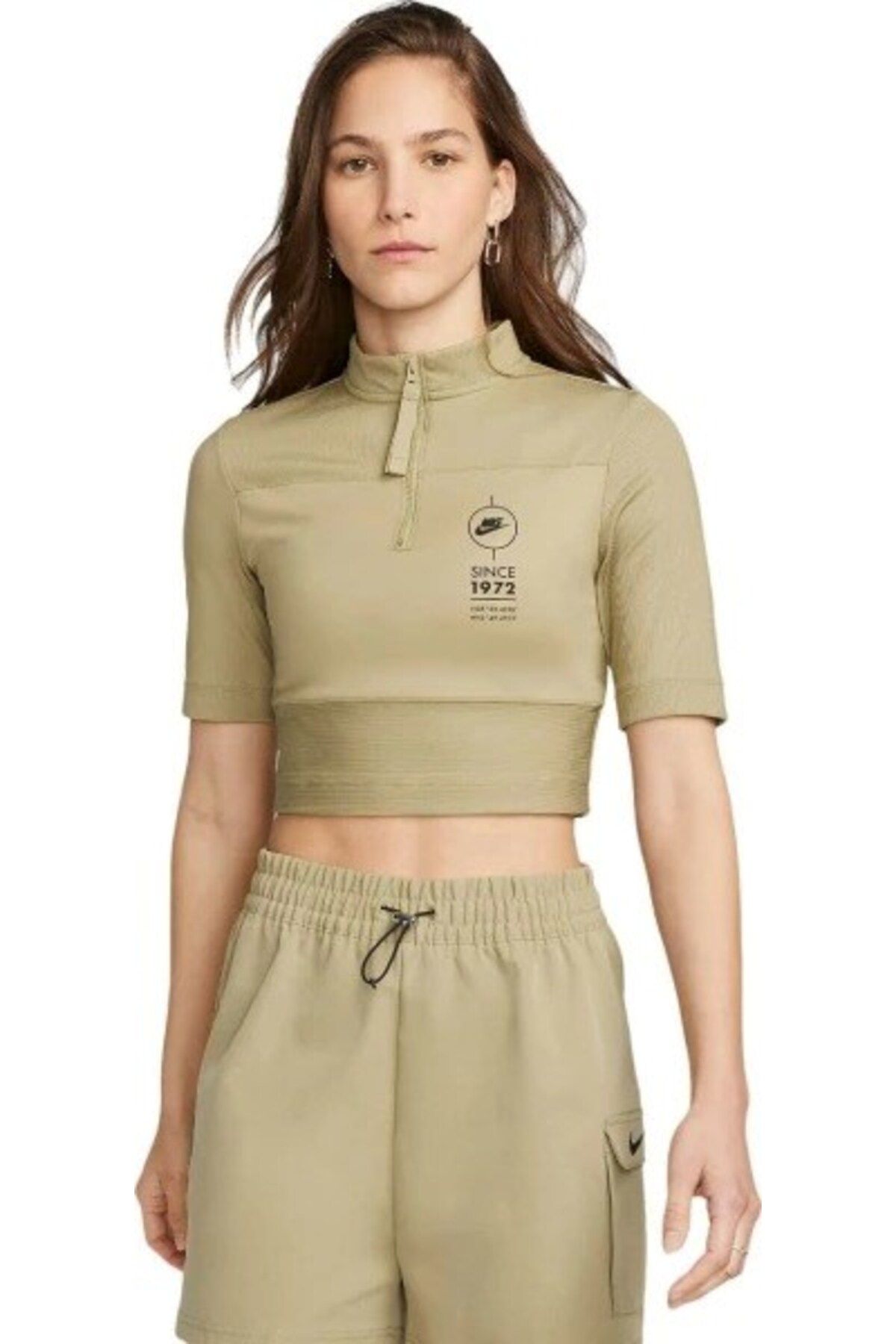 Nike Sportswear Ribbed Short-Sleeve Kadın Yeşil Crop
