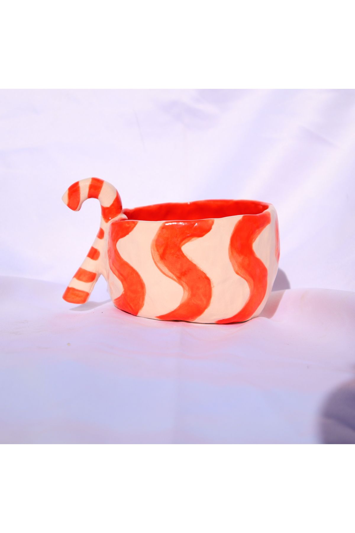 Lily & Loly Ceramics Yılbaşı Serisi “lollipop” Xl Kupa - Kırmızı Şekerli Kupa - El Yapımı Seramik Mug 200 Ml