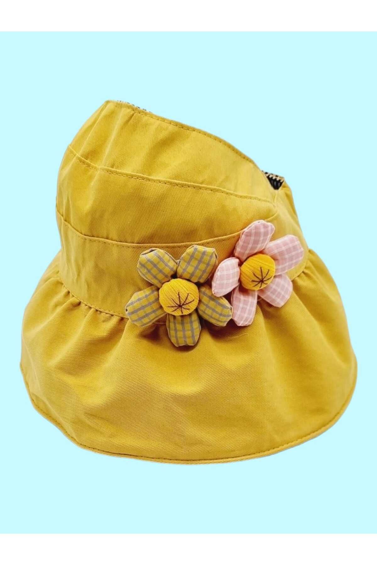 Trenderrs Kız Çocuk 4-10 Yaş Katlanabilir Güneş Koruyucu Yazlık Keten Vizör Şapka
