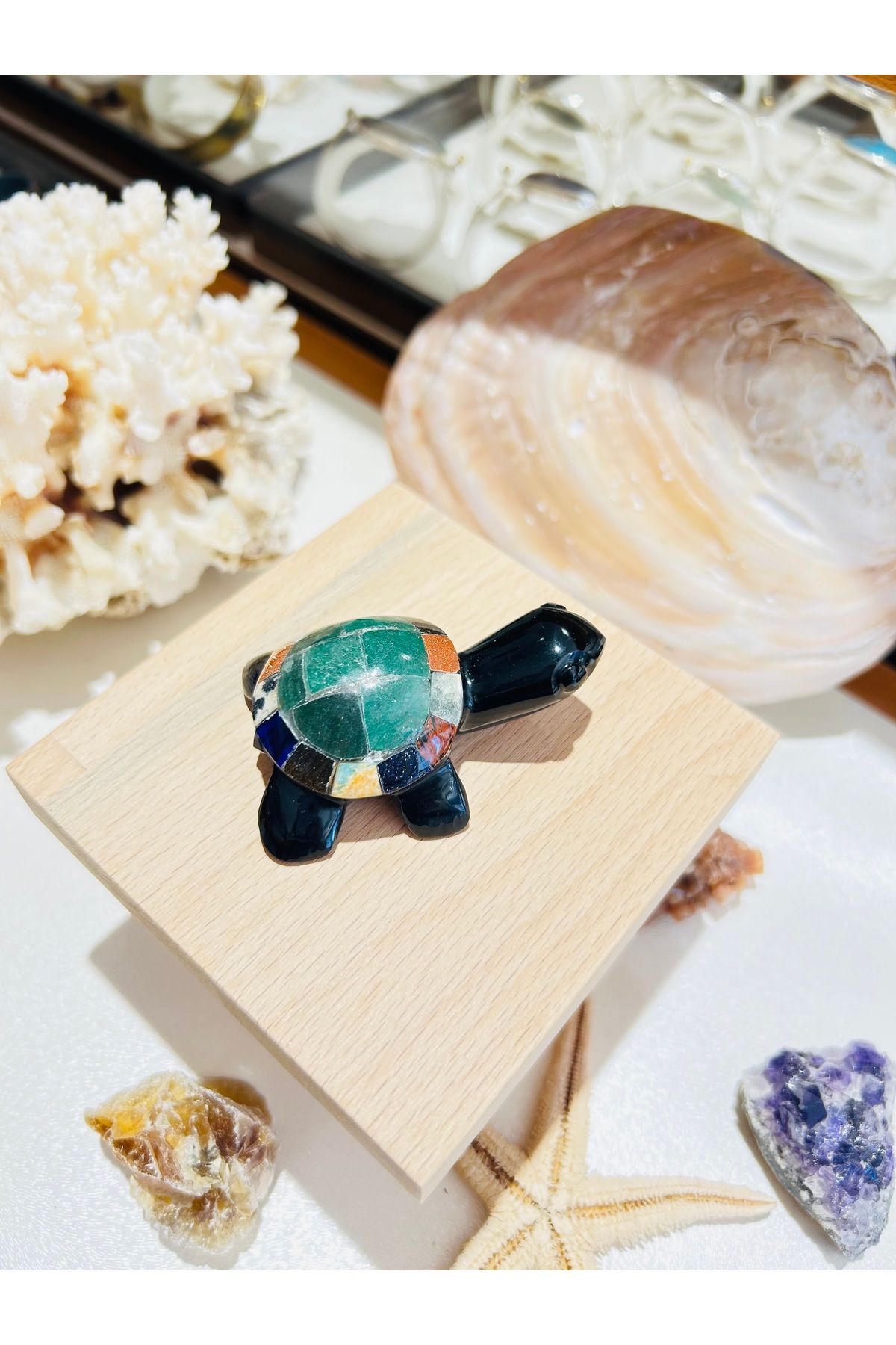 Luna Kaplumbağa Şeklinde Karışık Doğal Taş Dekoratif Obje