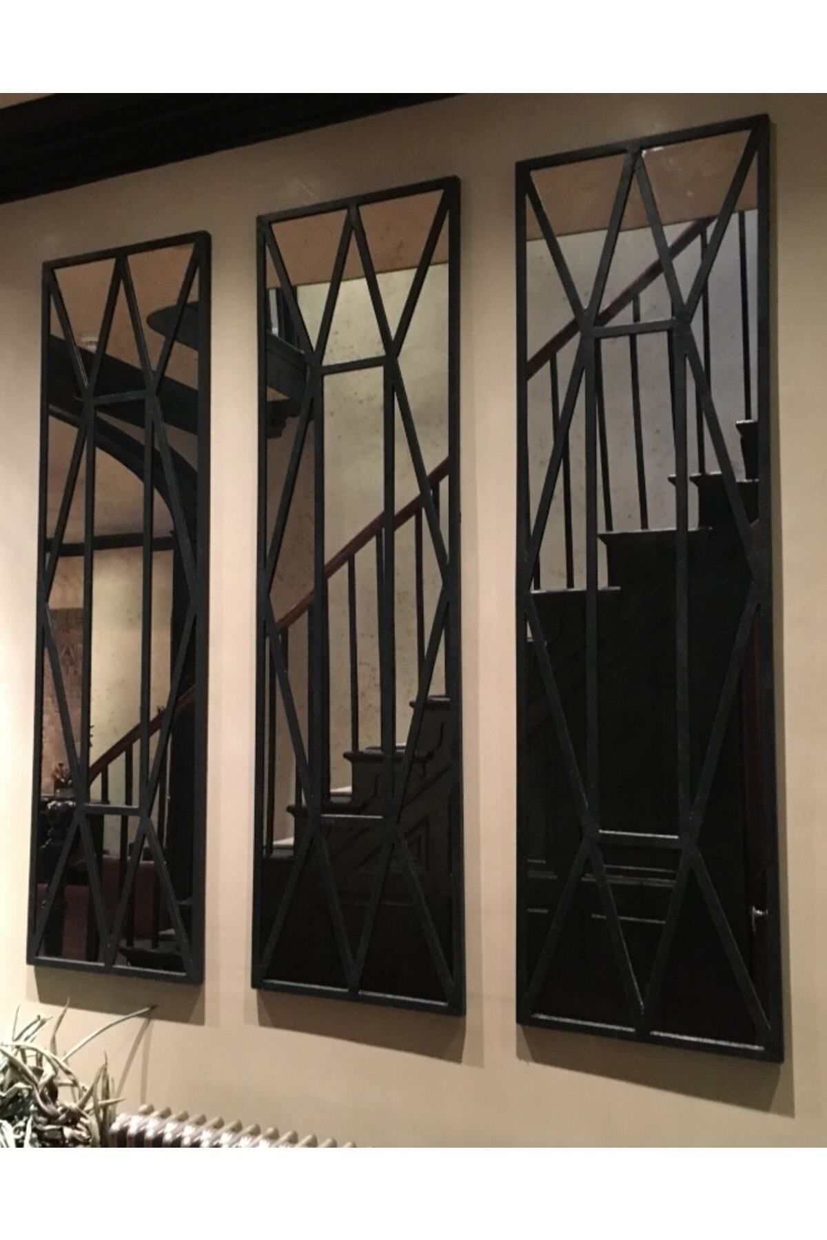 Yalova Design Pleksi Aynalı 3lü Dekoratif Pencere Siyah 80x25cm