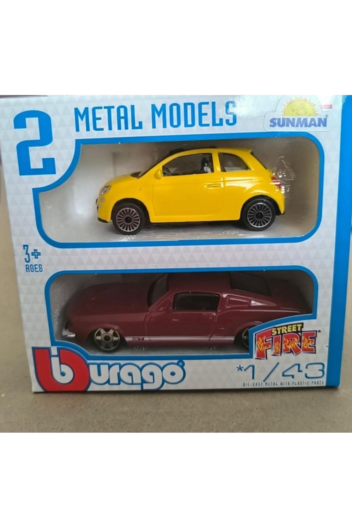 BBURAGO 1:43 Street Fire 2'li Set FIAT 500 - 65 FORD MUSTANG