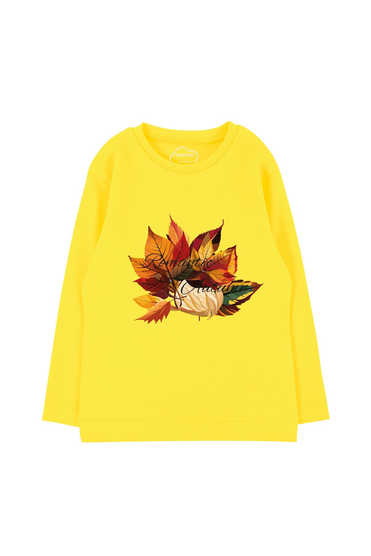 Bubuga Kız Çocuk %100 Pamuk Sarı Renk Sonbahar Baskılı Uzun Kol Tshirt