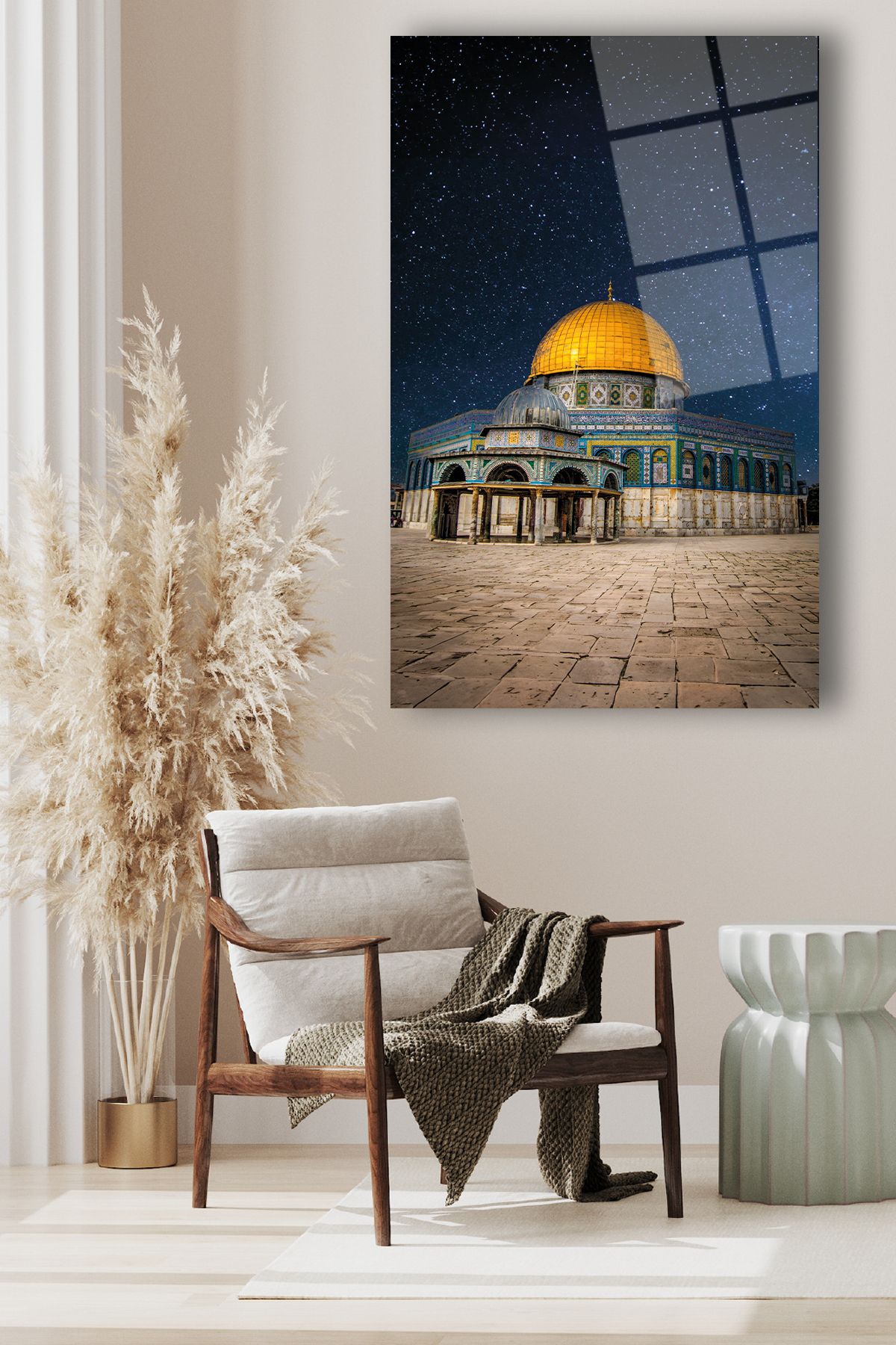 duvarsanatı Kudüs Kubettüs Sahra Mescidi Aksa Dikey Cam Tablo Dini İslami Ev Ofis Salon Hediyelik Büyük Tablo