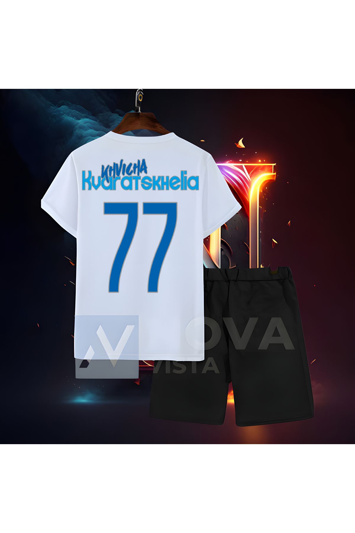 Biy Store Khvicha Kvaratskhelia 77 numara napoli forma baskılı unisex tişört t-shirt şort takımı