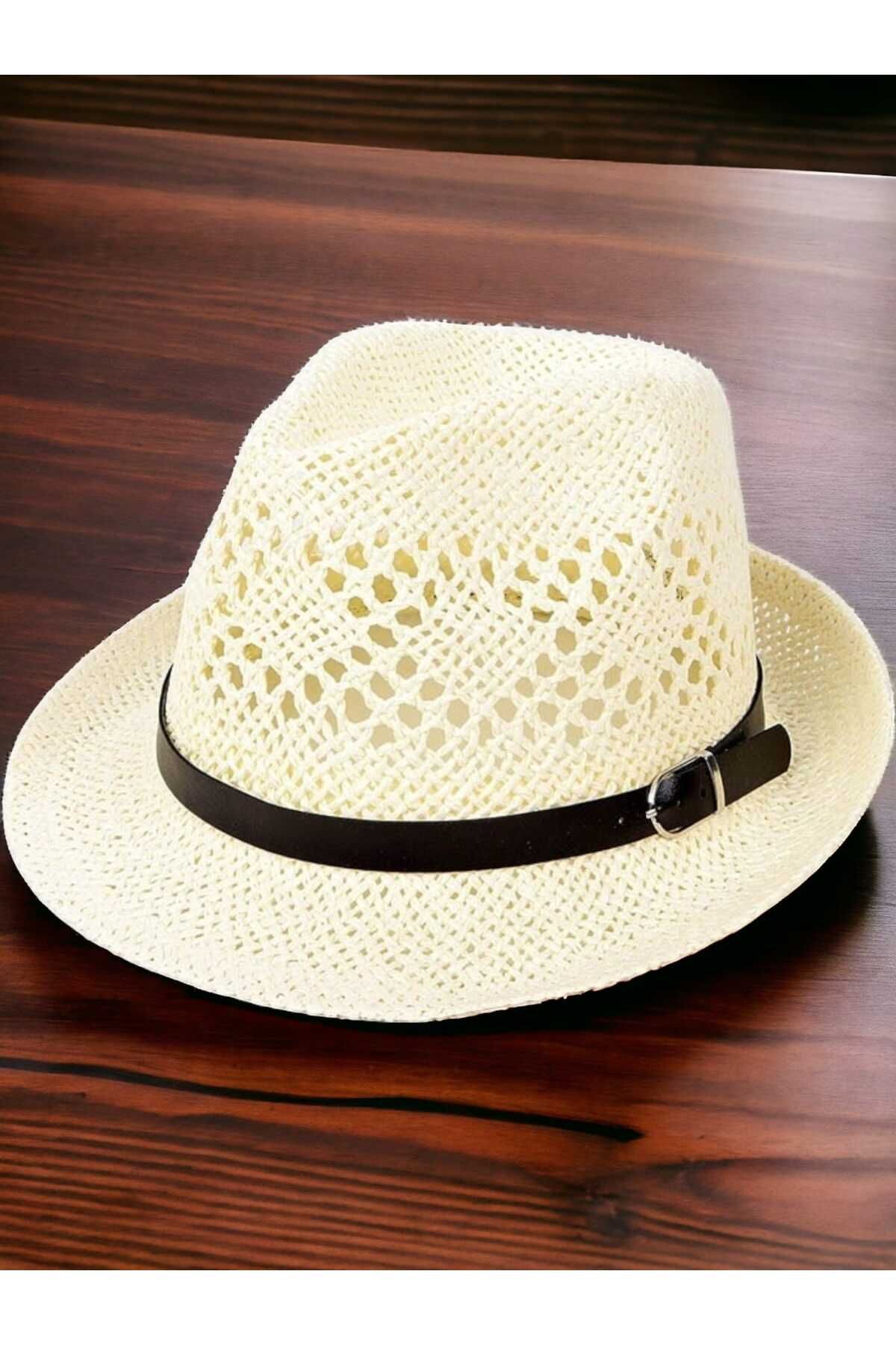 Trenderrs Unisex Yazlık Organik Örme Tokalı Hasır Fötr Şapka
