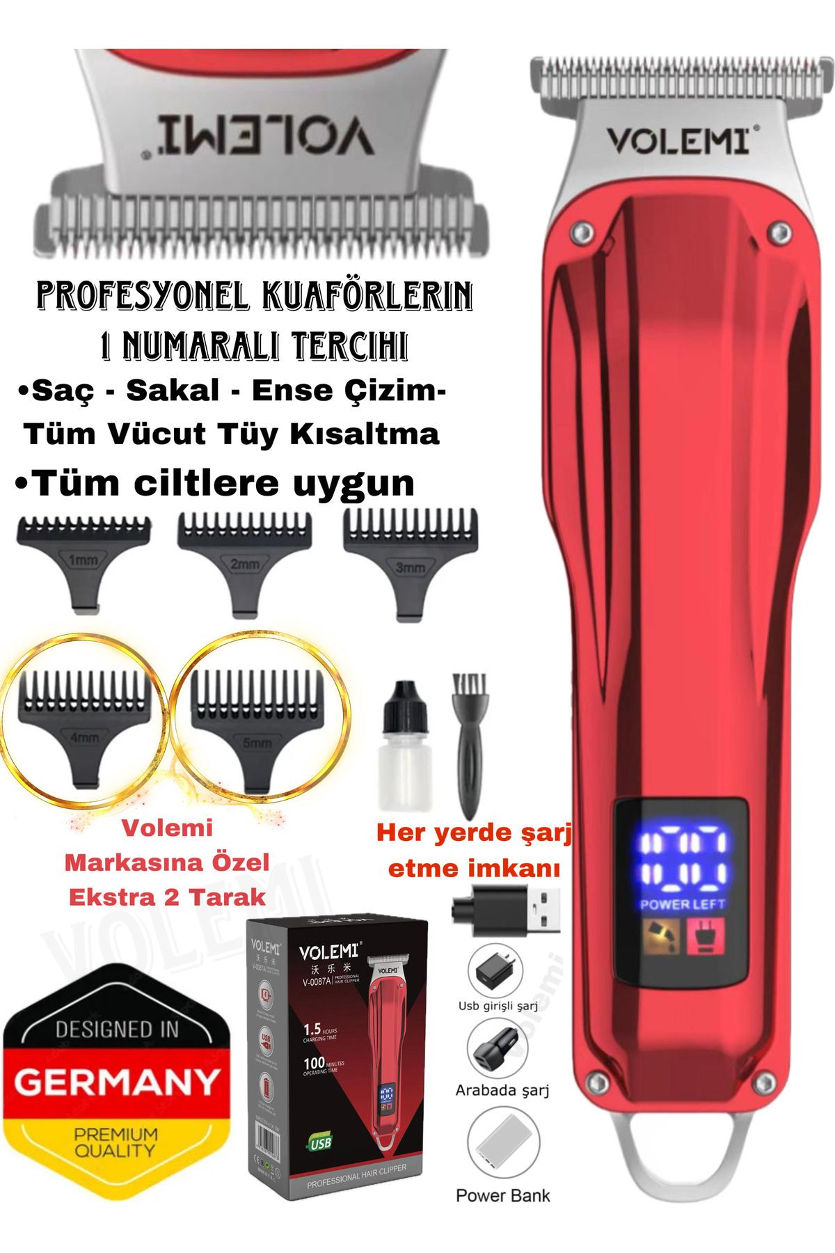 Ipone Volemi 0087 Profesyonel Şarj Göstergeli Saç Sakal Lazer Öncesi Tüm Vücut Tıraş Makinesi