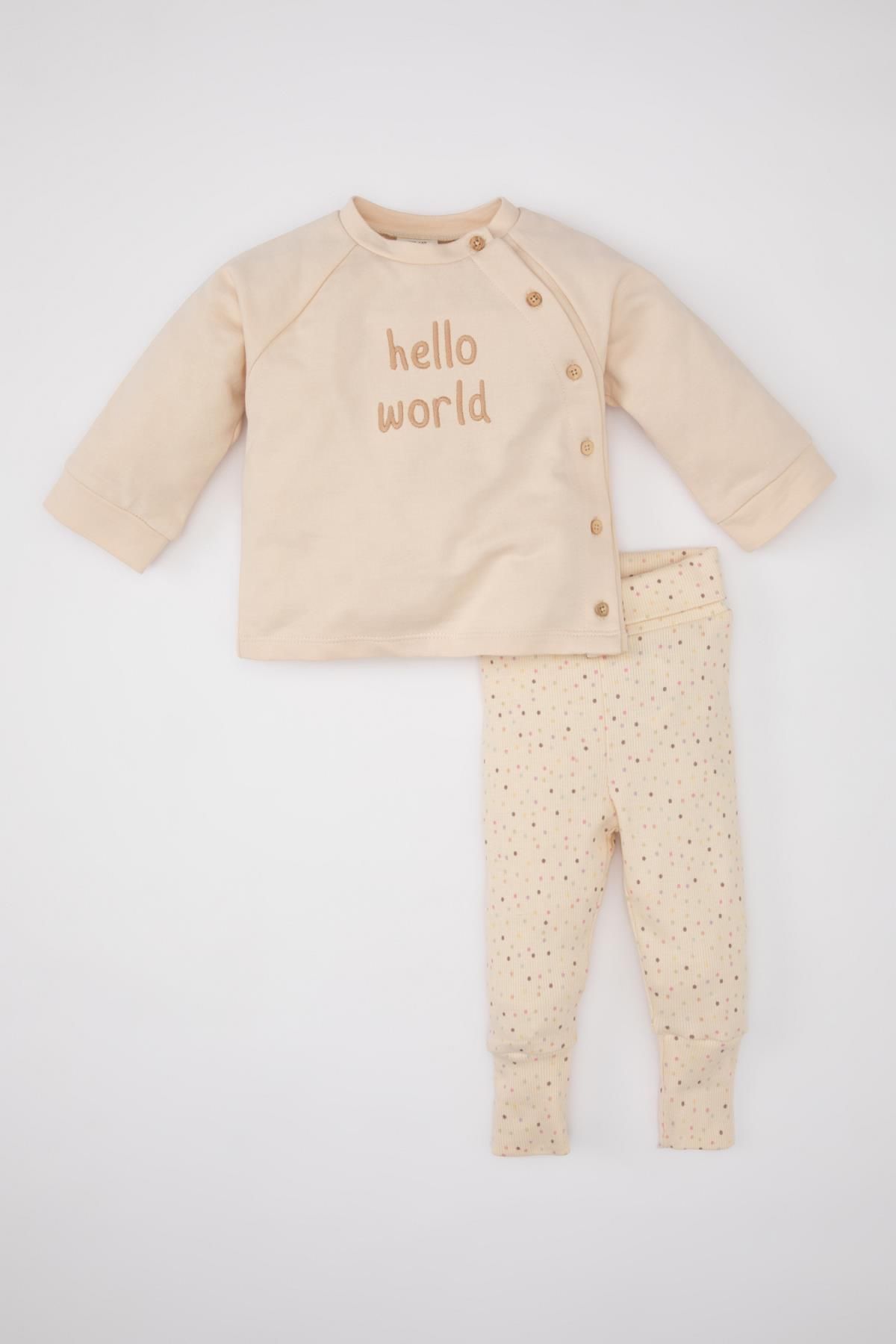 Defacto Kız Bebek Düğme Detaylı Baskılı Sweatshirt Tayt 2'li Takım C1606a524sp
