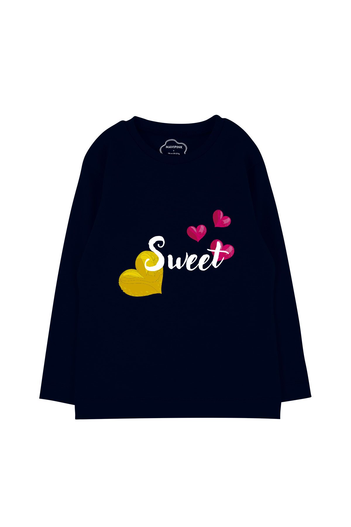 Bubuga Kız Çocuk %100 Pamuk Lacivert Renk Sweet Baskılı Uzun Kol Tshirt
