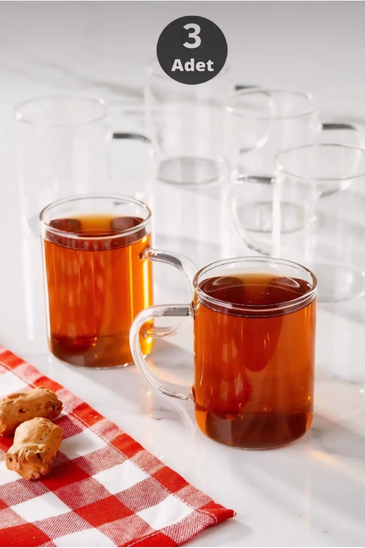 Mi-ÇA HOME 3'lü Borosilikat Isıya Dayanıklı Ince Cam Kulplu Çay Kahve Bardağı,fincan ,kupa Seti 200 ml