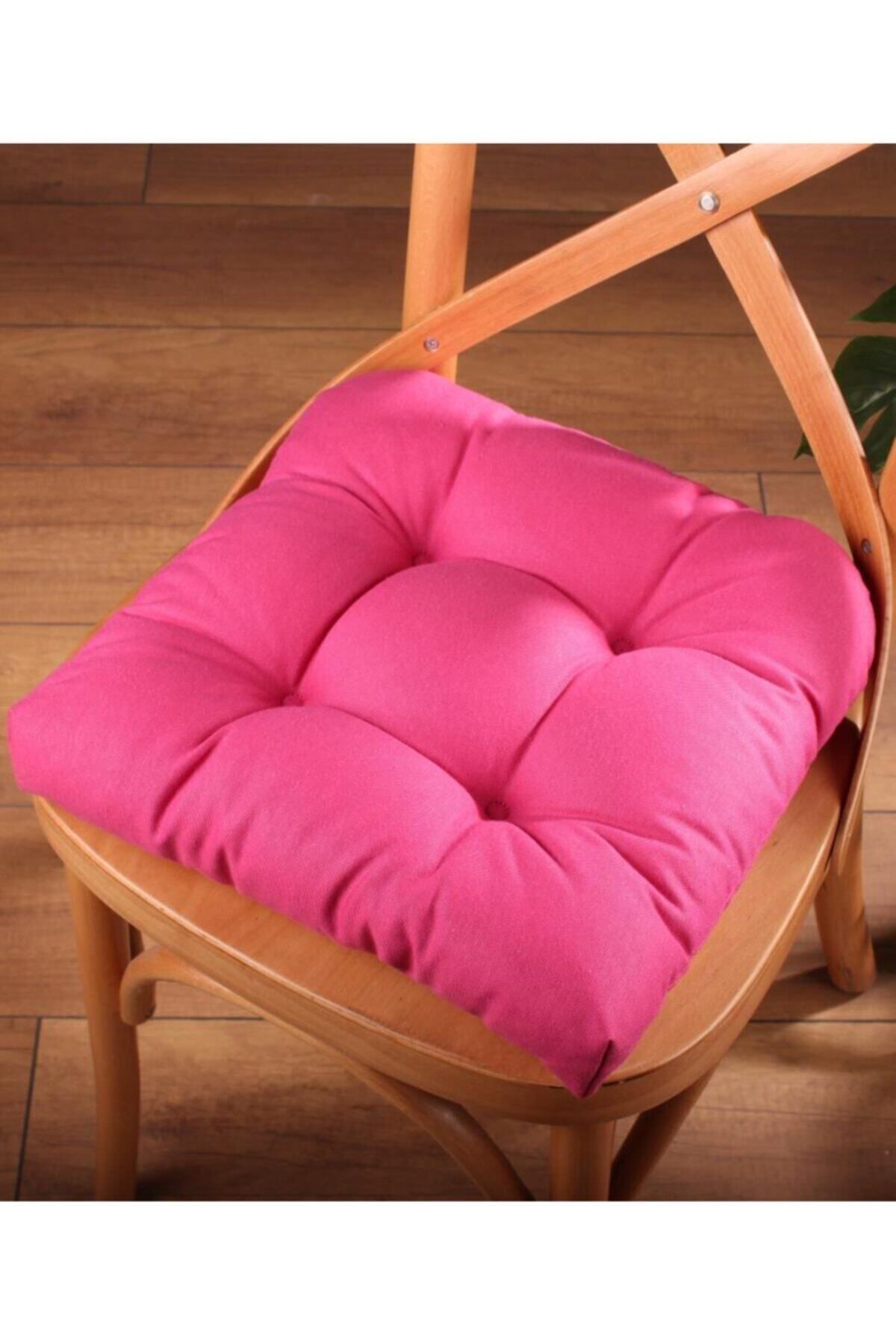 ALTINPAMUK Gold Pofidik Fuşya Sandalye Minderi Özel Dikişli Bağcıklı 40x40cm