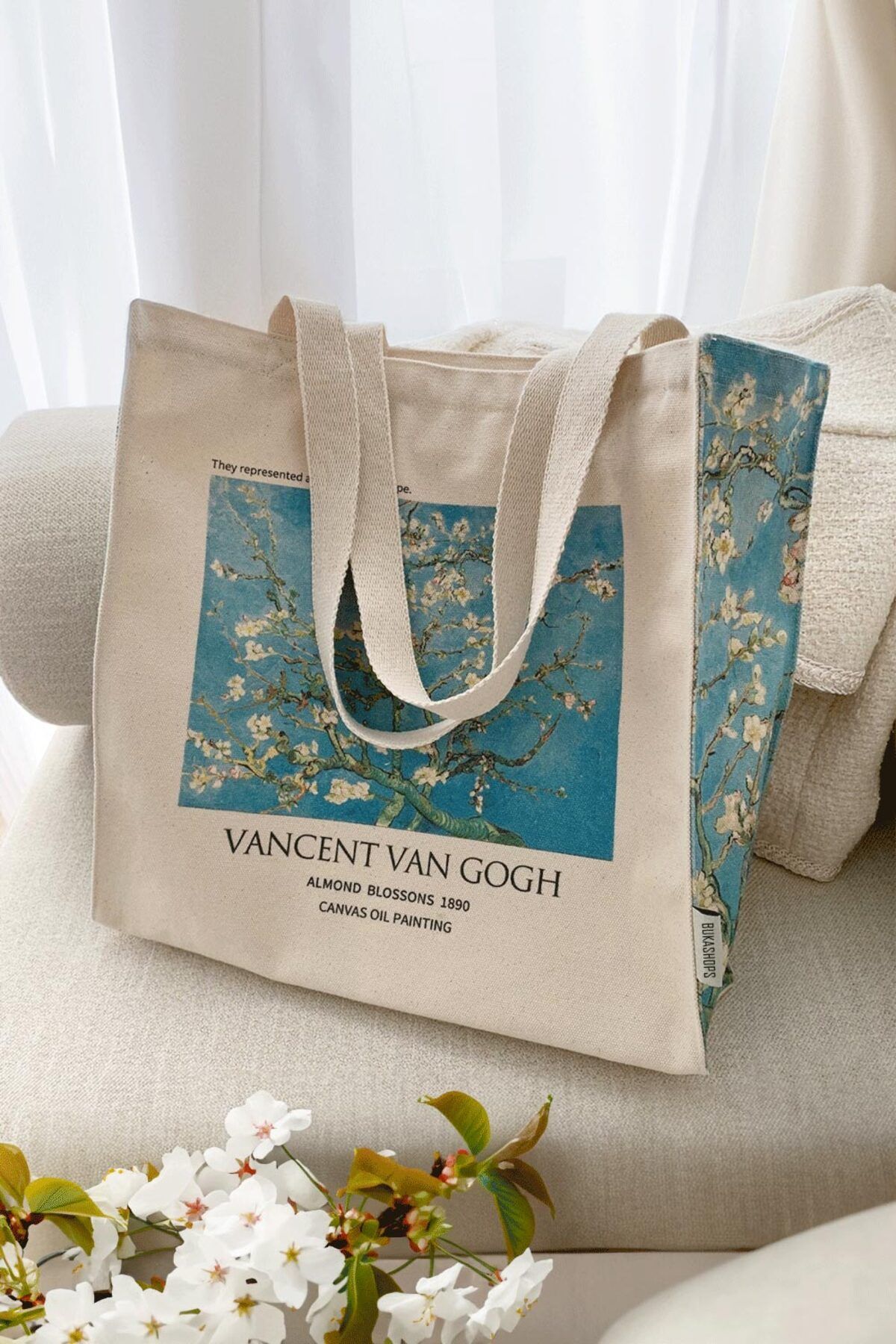 bukashops Kiraz Çiçeği Van Gogh Tote Bag Kanvas Çanta