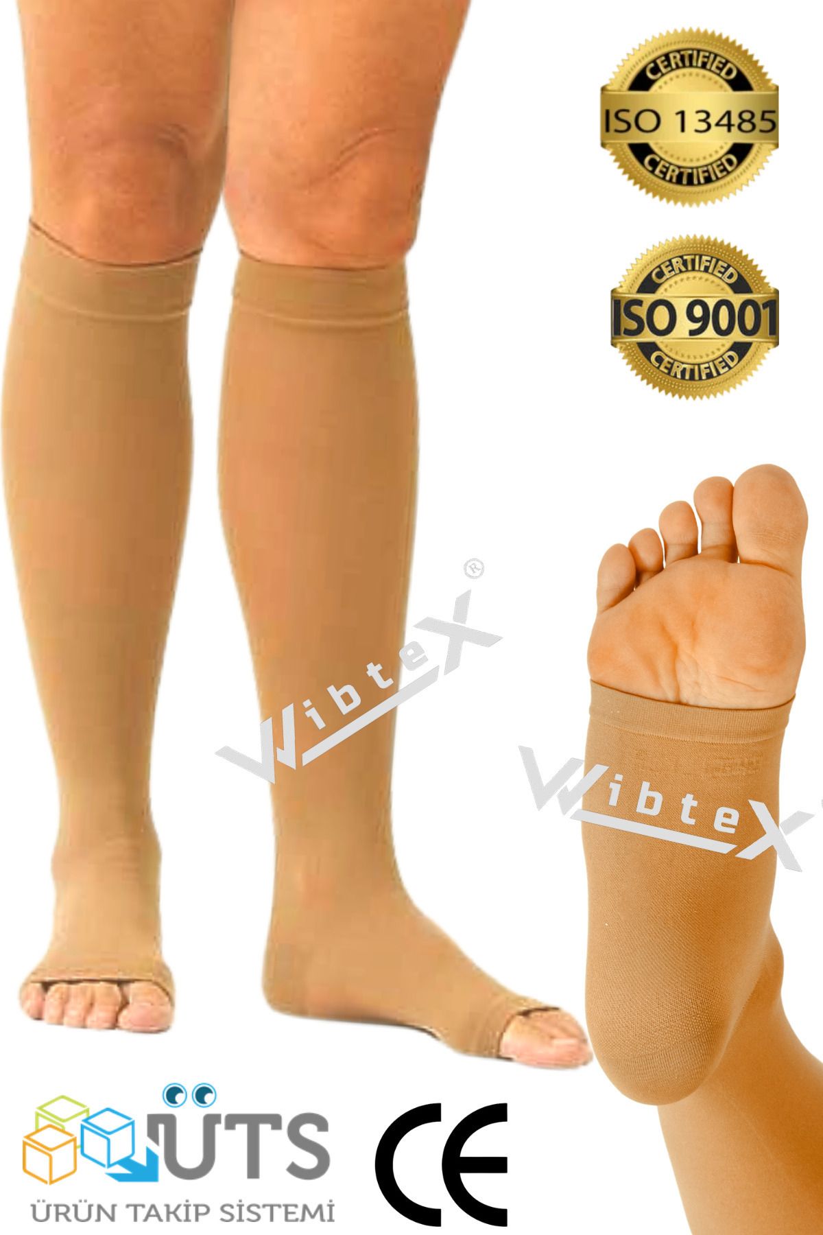 wibtex Diz Altı Variss Çorabı Orta Basınç Burnu Açık (TEN RENGİ) (ÇİFT BACAK)