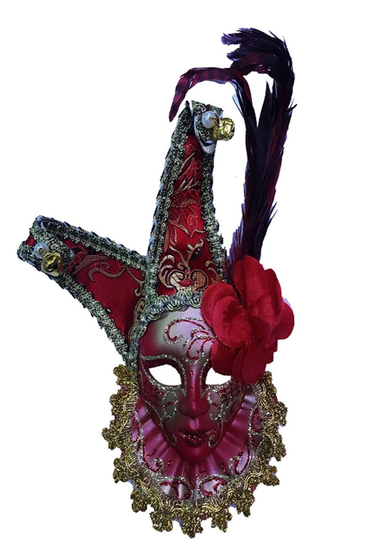 Skygo Çıngıraklı Dekoratif Tüylü Seramik Maske Kırmızı Renk