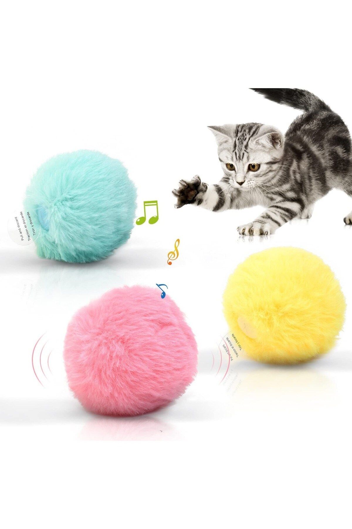 BUSHOP Peluş Kedi Oyuncak Interaktif Kedi Oyuncağı Gerçek Kuş Sesli - Pembe