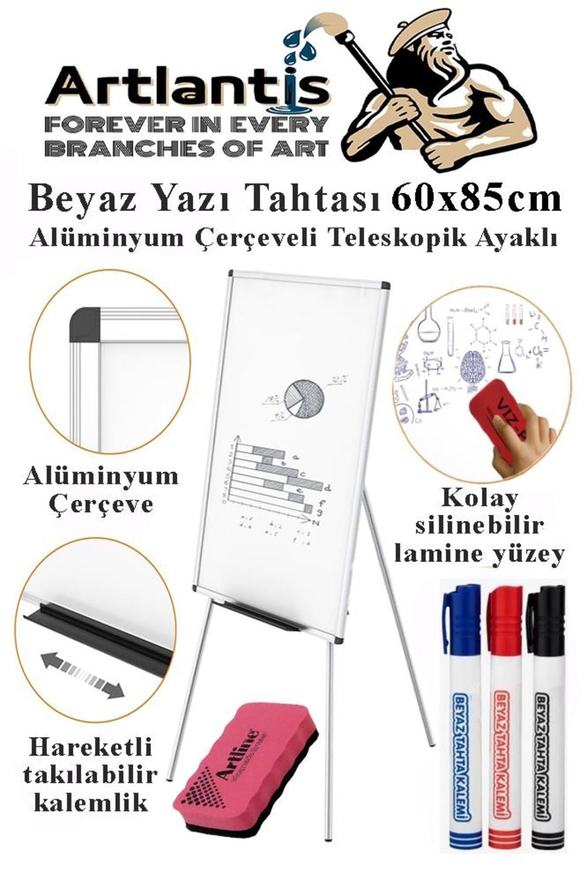 Artlantis Ayaklı Beyaz Yazı Tahtası 60x85 cm Teleskobik Ayaklı 1 Adet Alüminyum Kolay Silinebilir Ergomik Beya