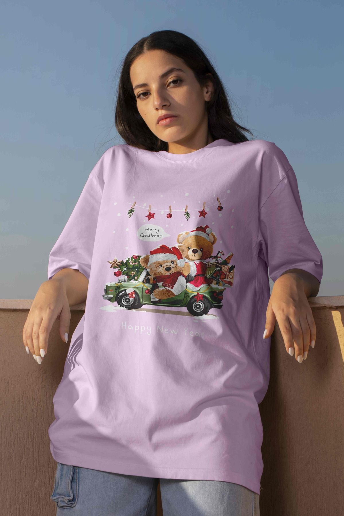 DogFish Teddy Baskılı Kadın Oversize Pembe T-shirt