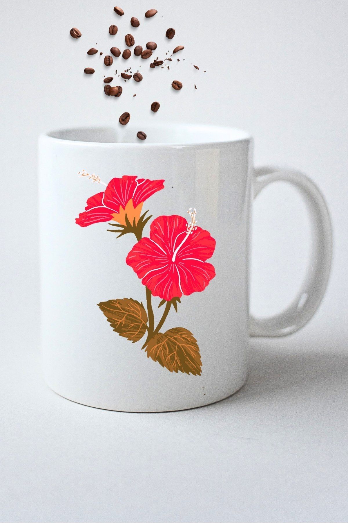 CAİSYA Japon Gülü Baskılı Hediye Kupa Bardak Porselen Çay Kahve Fincanı