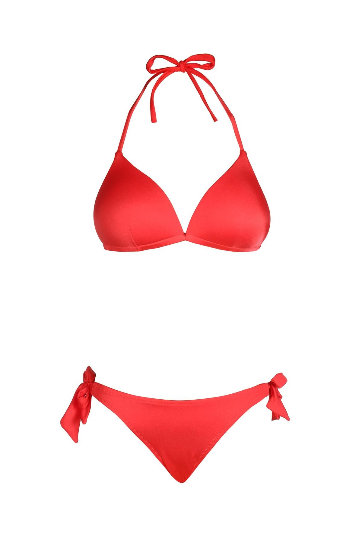 Endeep Beria Kadın Üçgen Yarım Dolgulu Kırmızı Bikini Takımı