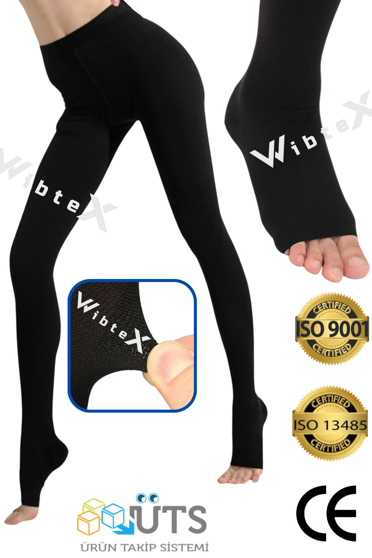 wibtex Külotlu Variss Çorabı Orta Basınç Burnu Açık (SİYAH RENK) (ÇİFT BACAK)