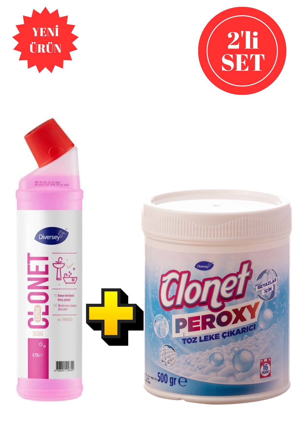 Diversey Clonet Extra + Clonet Peroxy Toz Leke Çıkarıcı 500 ml 2'li