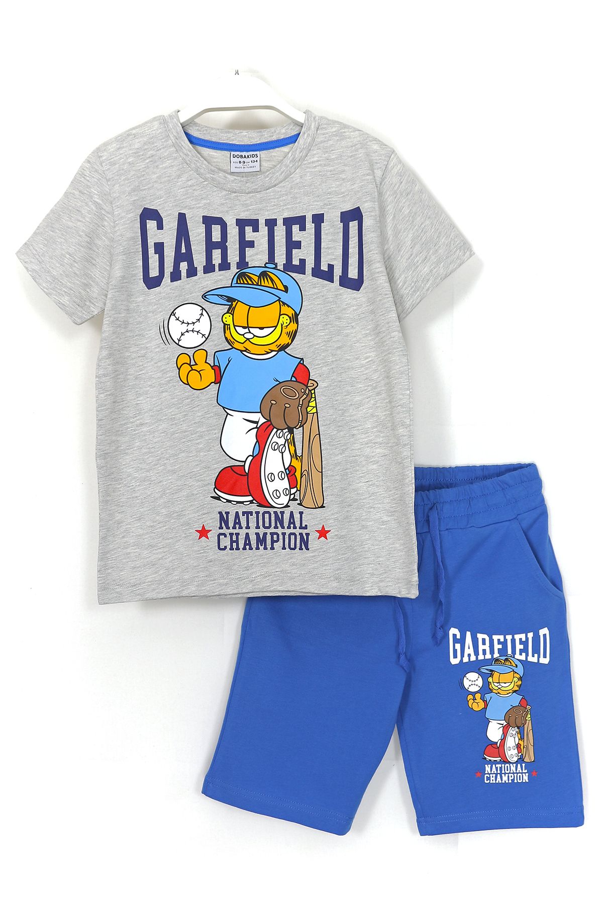 DobaKids Garfield Baskılı Erkek Çocuk Yazlık 2'li Takım 8-15 Yaş Gri Mavi