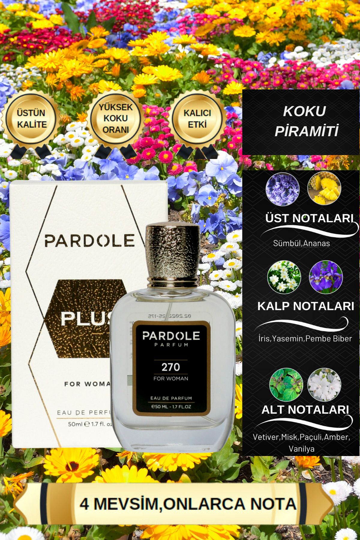 PARDOLE Iade Garantili K-270 Edp Oryantal Çiçek Kadın Parfümü Pudra Ananas Iris Paçuli