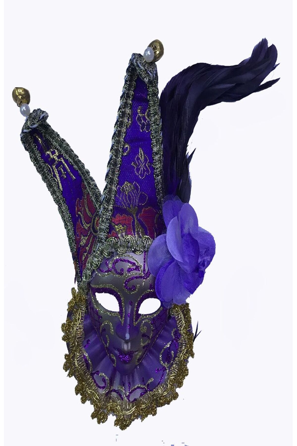 Skygo Çıngıraklı Dekoratif Tüylü Seramik Maske Mor Renk
