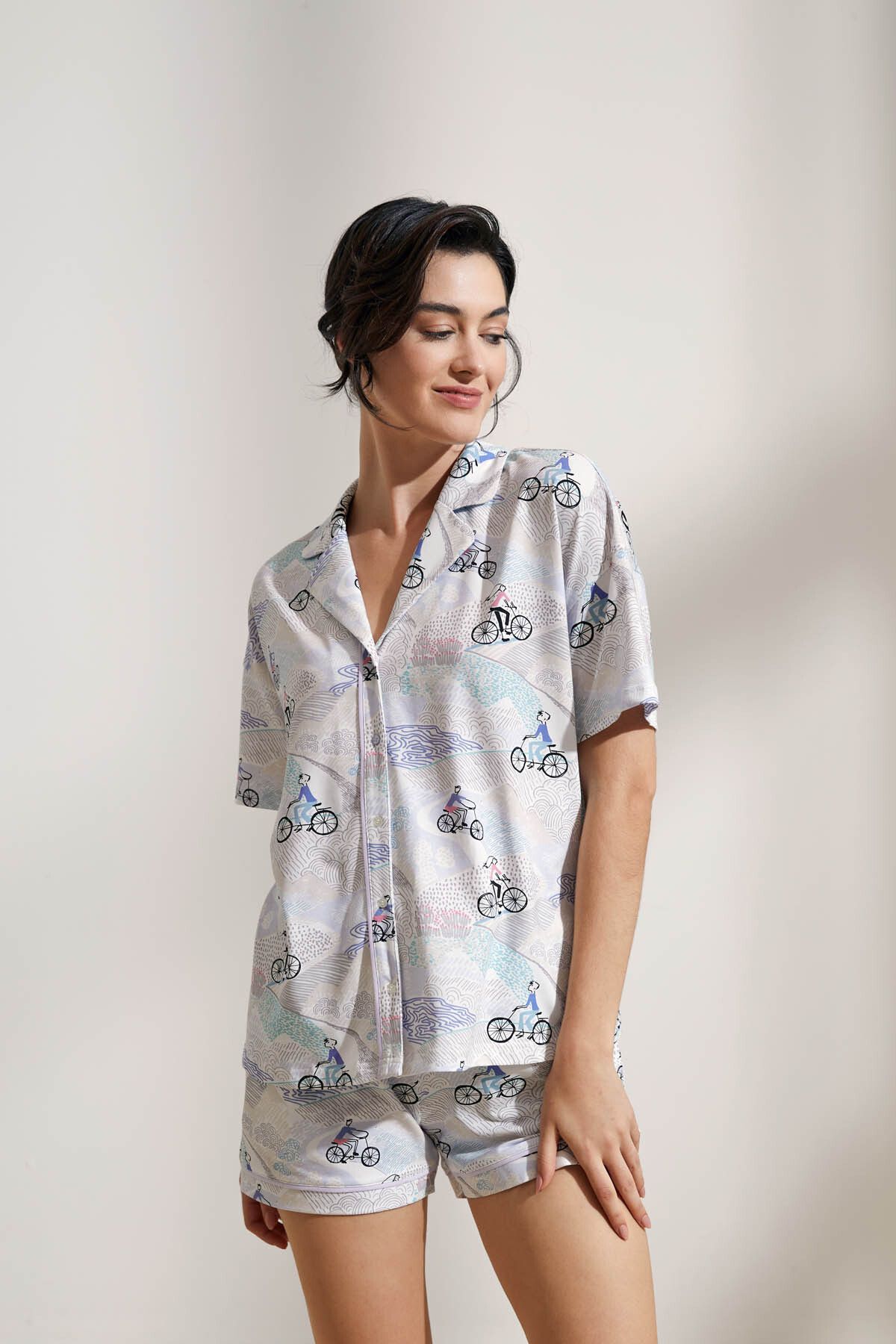 Hays Kadın Pamuklu Gömlek Yaka Kısa Kollu Pijama Üstü