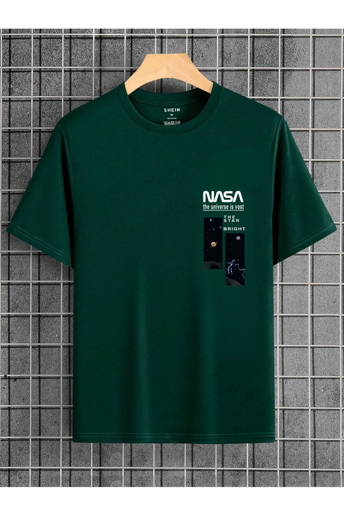 DUBU BUTİK Yeşil Oversize Nasa Baskılı T-shirt - Oversize Baskılı