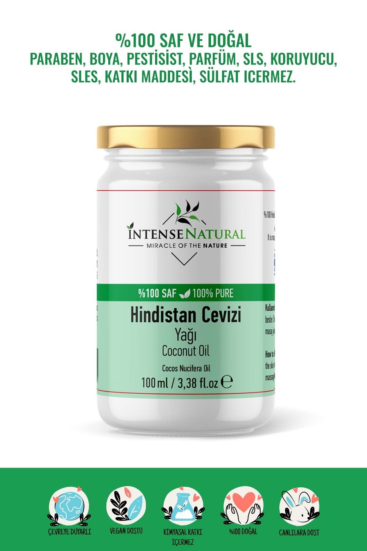 İntense Natural Hindistan Cevizi Yağı Soğuk Sıkım 100 Ml %100 Saf Ve Doğal Coconut Oil