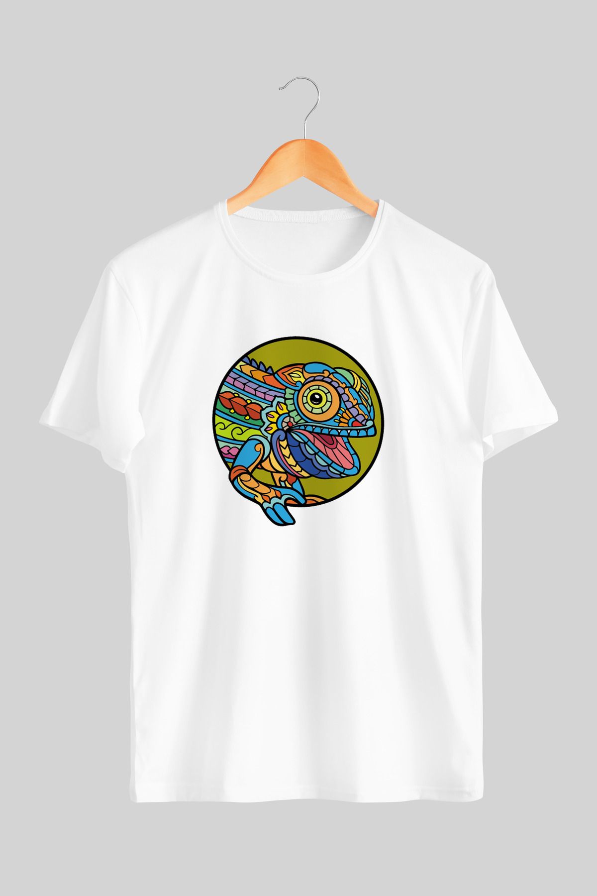 BARGAN Giyim Colorful Chameleon Mandala Bukalemun Sanatsal Tasarım Tshirt