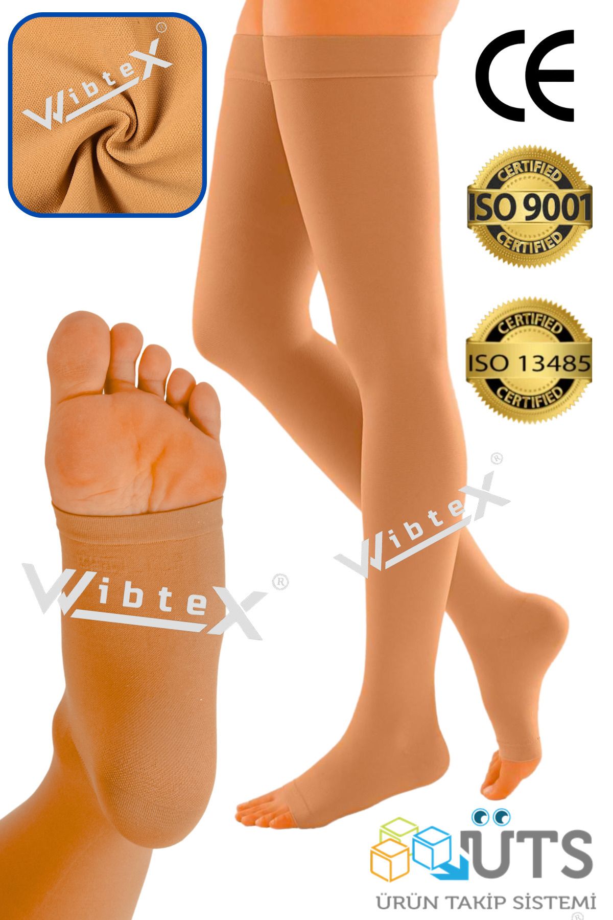 wibtex Diz Üstü Variss Çorabı Orta Basınç Burnu Açık (TEN RENGİ) (ÇİFT BACAK)