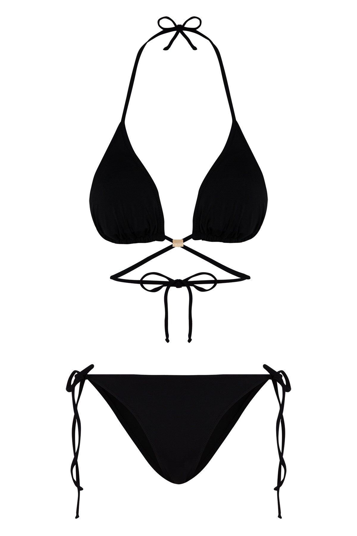 Endeep Beria Kadın Çapraz Bağlama Detaylı Üçgen Ipli Siyah Bikini Takımı