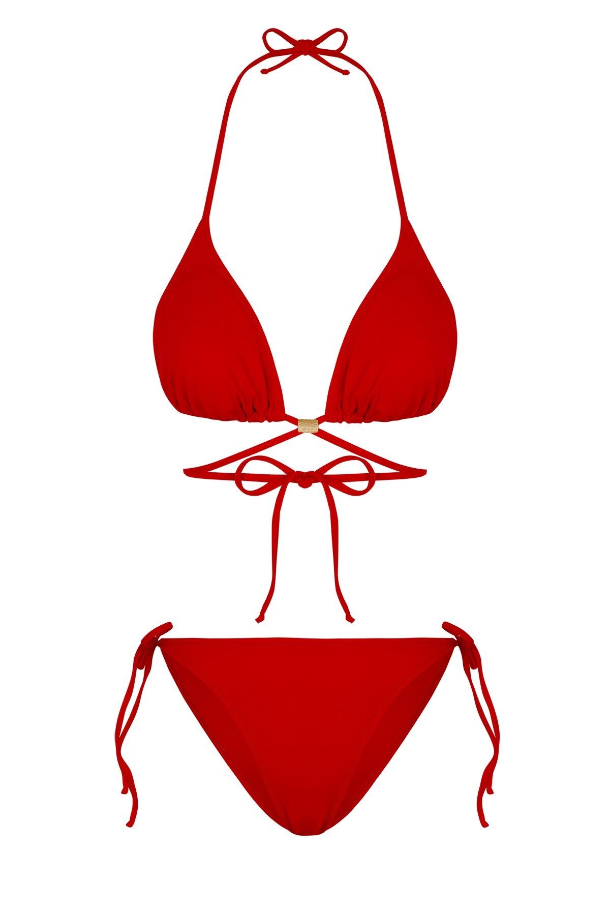 Endeep Beria Kadın Çapraz Bağlama Detaylı Üçgen Ipli Kırmızı Bikini Takımı