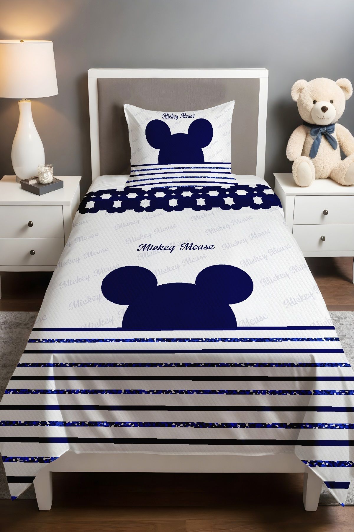 Evpanya Mavi Mickey Mouse Desenli Pike Seti (160x230cm)