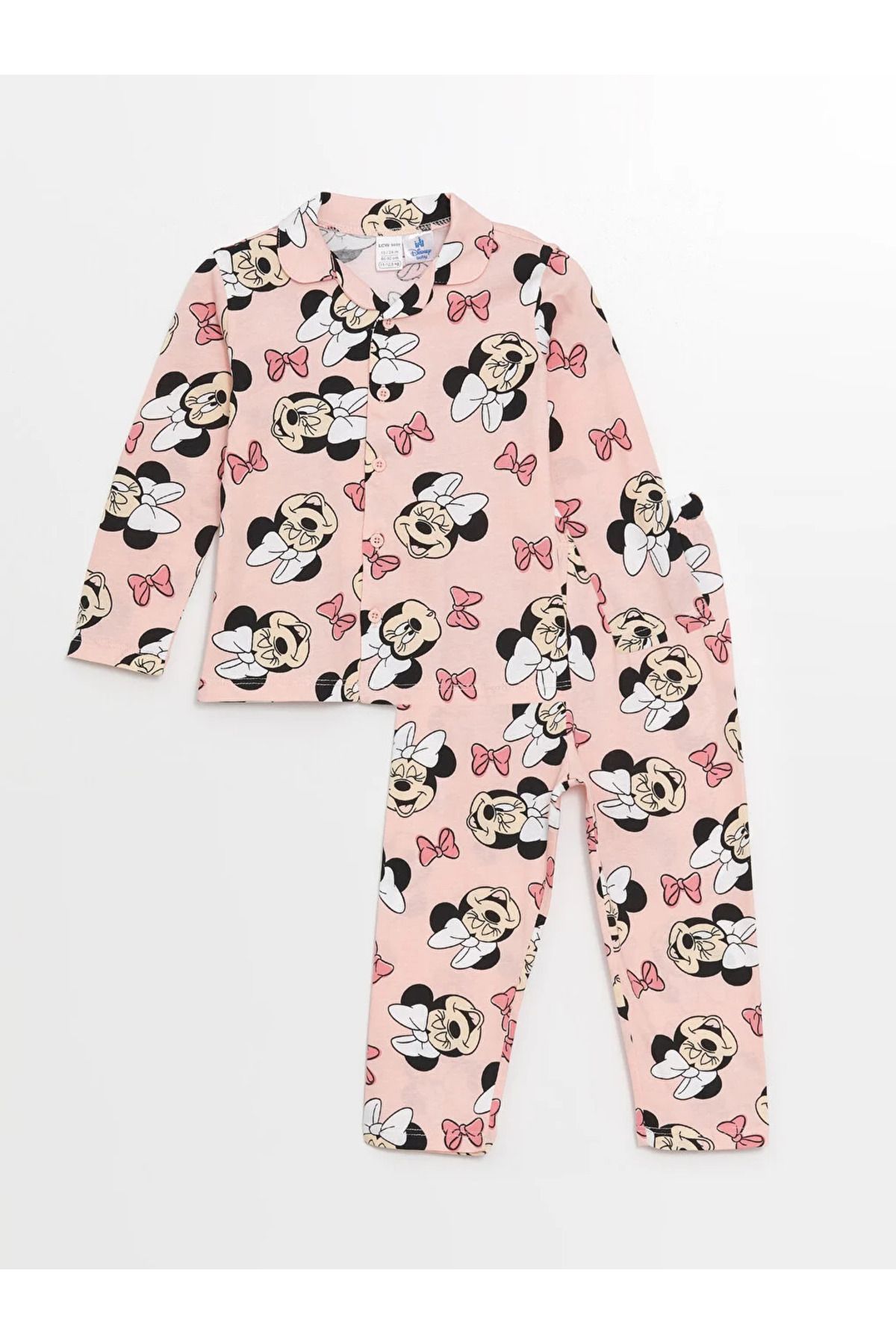 LC Waikiki LCW baby Polo Yaka Uzun Kollu Minnie Mouse Baskılı Kız Bebek Pijama Takım