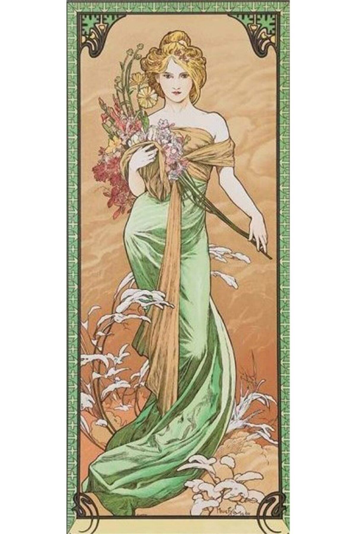 Genel Markalar Sanat Alphonse Mucha Çiçek Buketi | Elmas Mozaik Tablo | Mozaik Puzzle | 25x60 | E20202982m