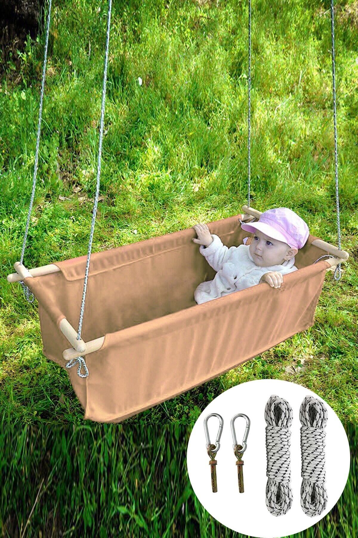 teknotrust Tekstil Sally Ahşap Bebek Çocuk Salıncağı Bahçe Piknik Çocuk Hamak Çingene Beşiği Portatif Asılı Be