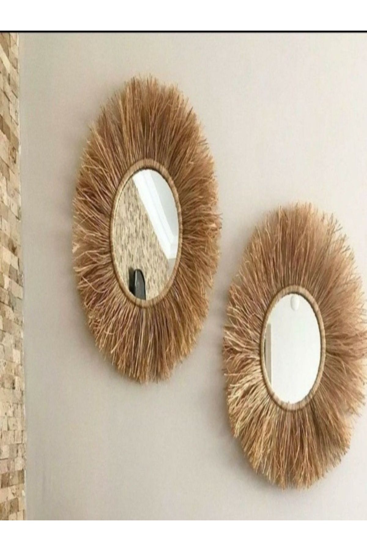 fn 2 Bohem RAFYA DOĞAL JÜT Dekoratif Parlak Şık Hasır Duvar Salon Süs Aynaları bebek odası EV modern