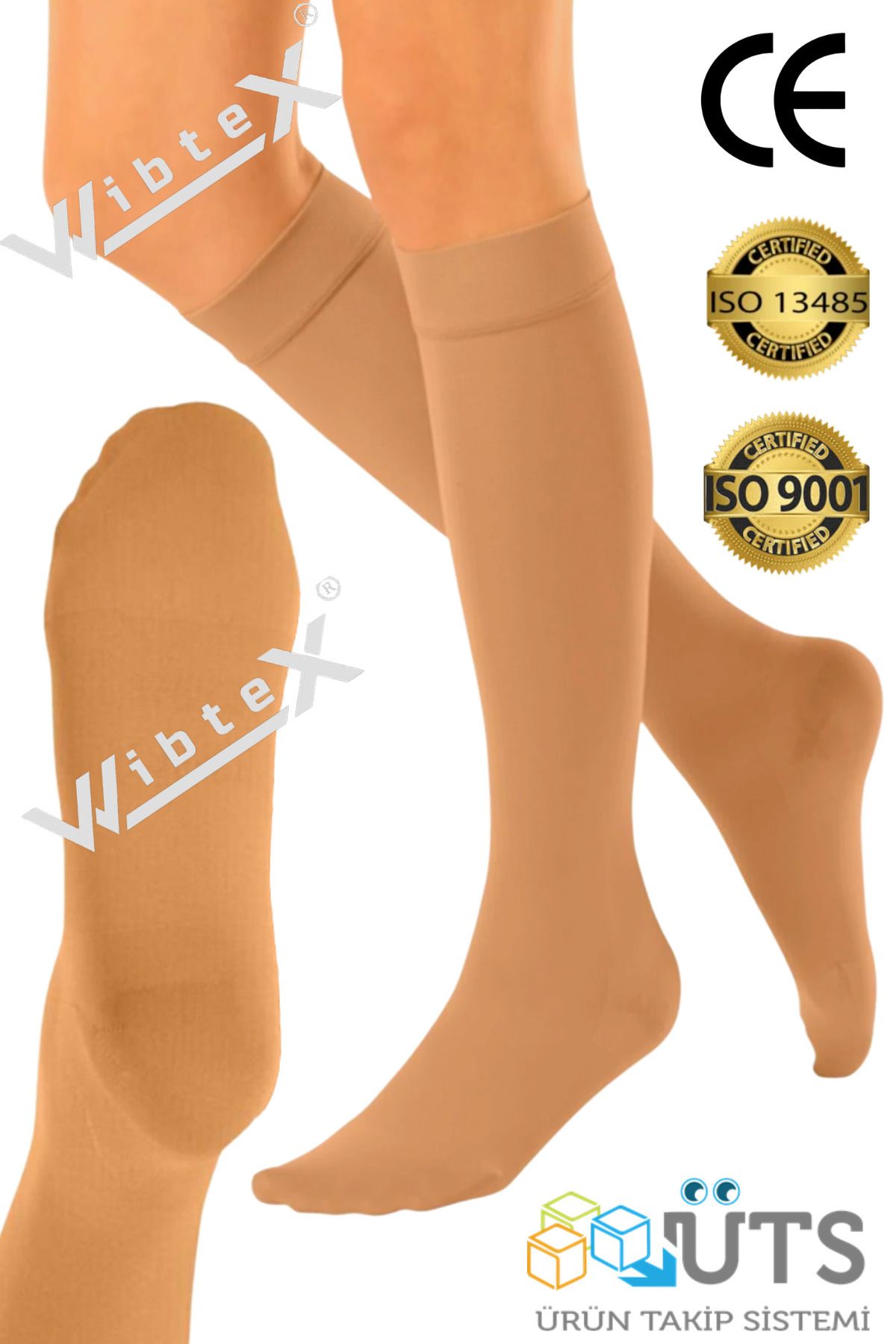 wibtex Diz Altı Variss Çorabı Orta Basınç Burnu Kapalı (TEN RENGİ) (ÇİFT BACAK)