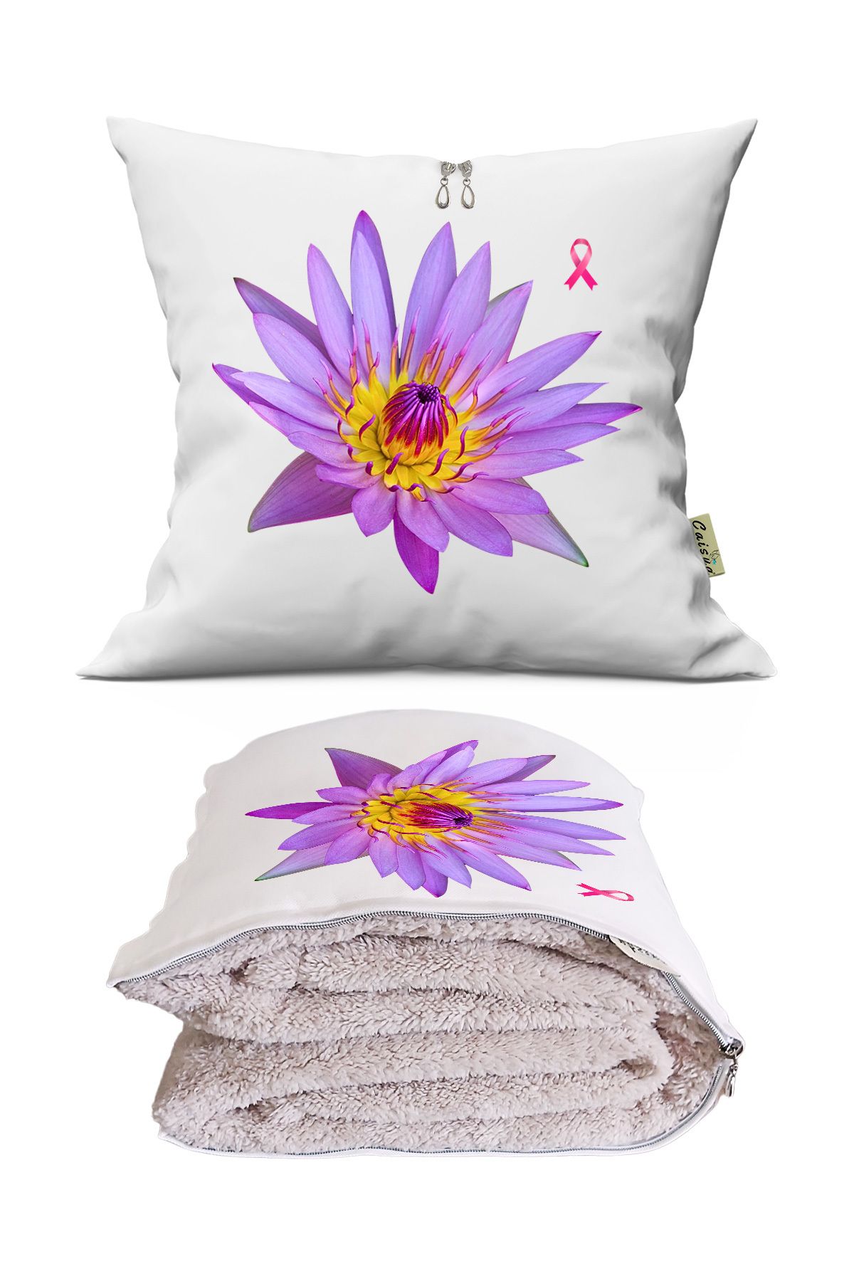 Caisya Home Lotus Çiçeği Lotus Çiçeği Tv Battaniyeli Opsiyonel Dekoratif Kırlent Yastık