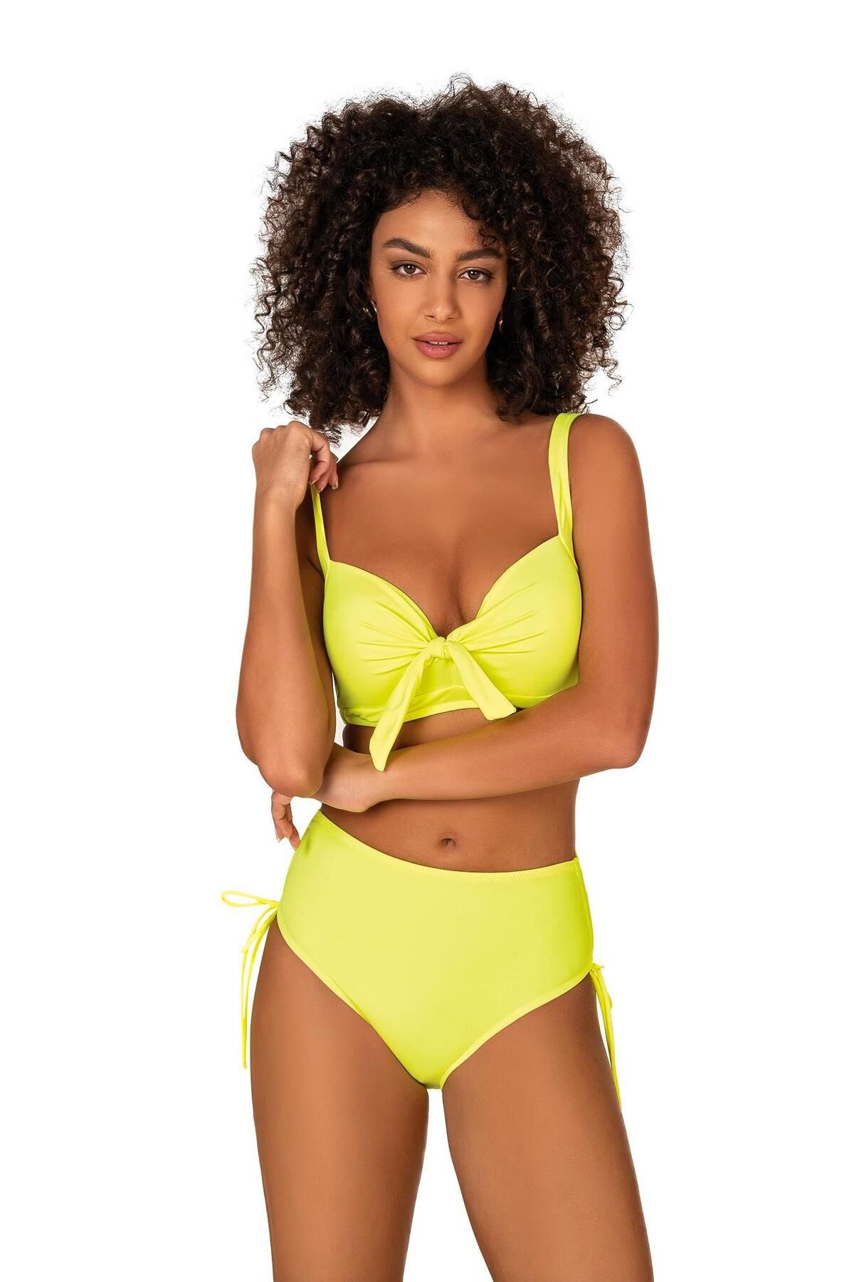 Endeep Kadın Fiyonk Detaylı Sarı Büyük Beden Bikini Takımı