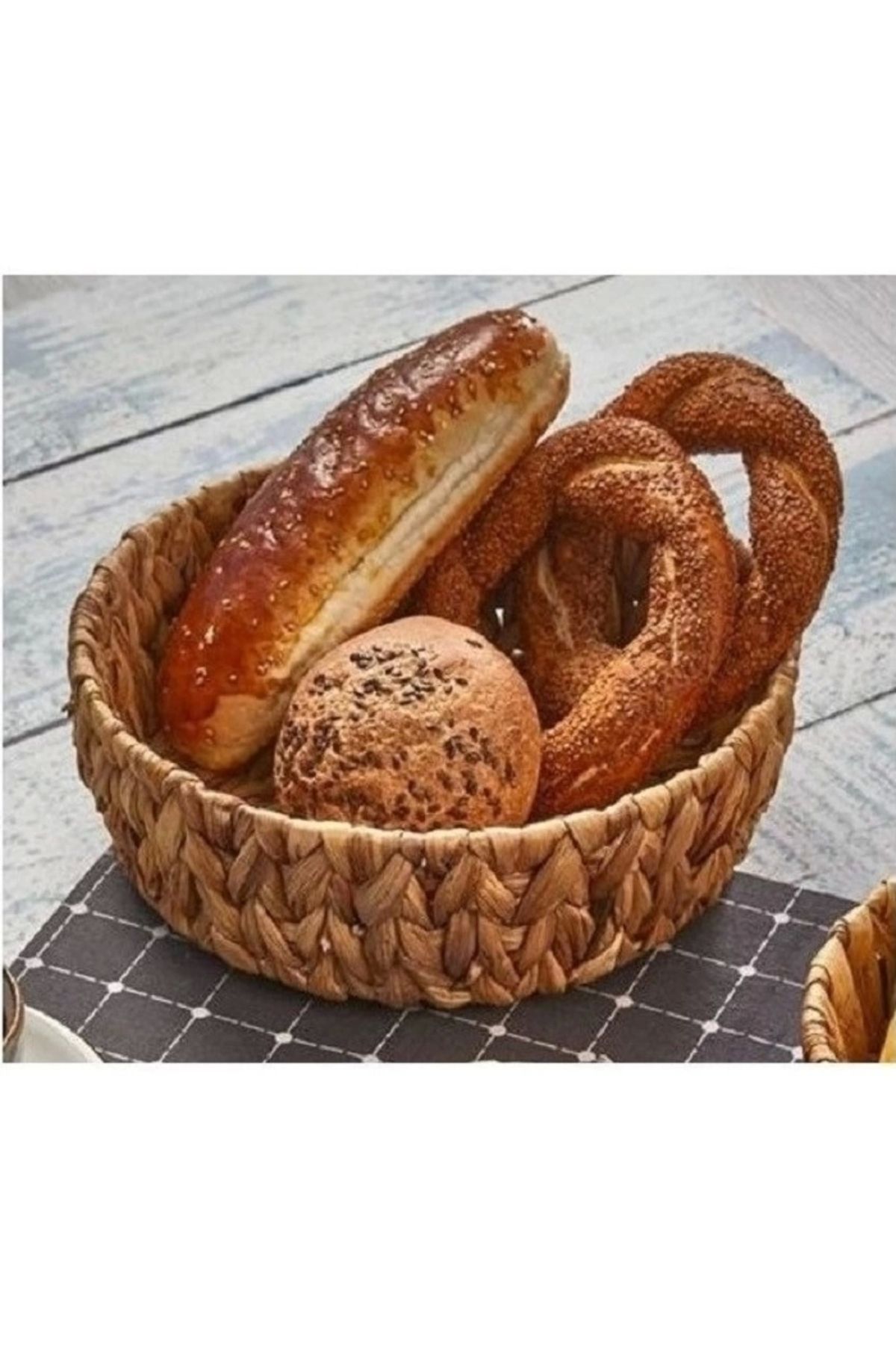 Evistro Yuvarlak Bombeli Hasır Ekmek ve Meyve Sepeti Düzenleyici 22 x 18 cm
