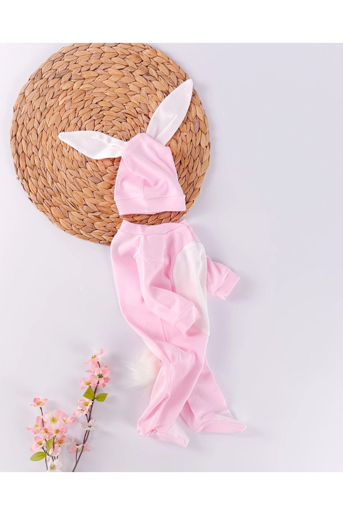 Murat Baby Tavşan kulak bereli çıkarılabilir ponponlu çıtçıtlı mevsimlik tulum