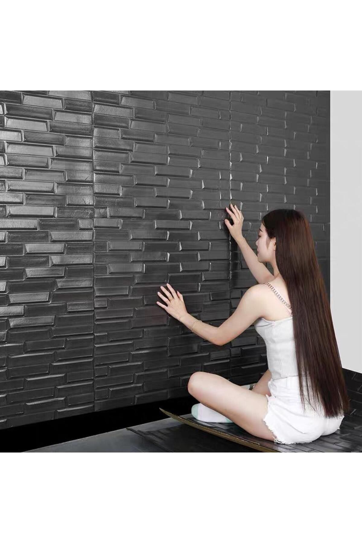 Renkli Duvarlar Pandora Estetik Siyah Opak Taş Kendinden Yapışkanlı Duvar Kağıdı Paneli