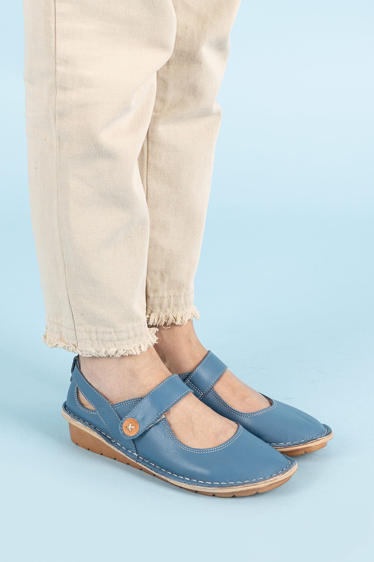 Getcho Gila Kadın Hakiki Deri Kot Mavi Günlük Ayakkabı